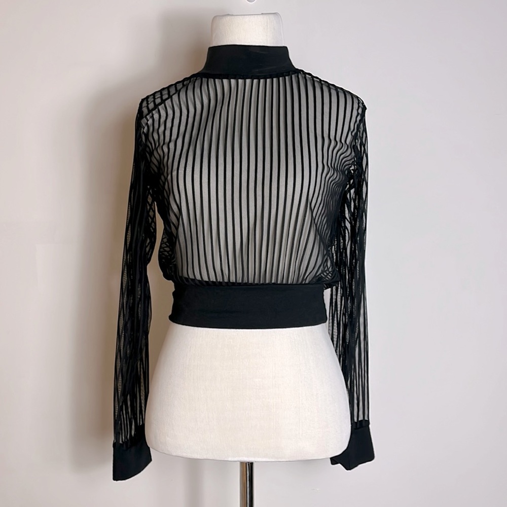 Oak+Fort Mesh Striped Mockneck Crop Top